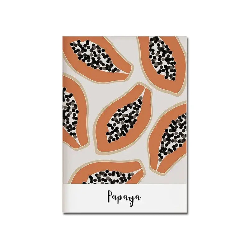 A soft beige notebook with a playful papaya pattern complements decorbites™ modern black and white canvas print home decor