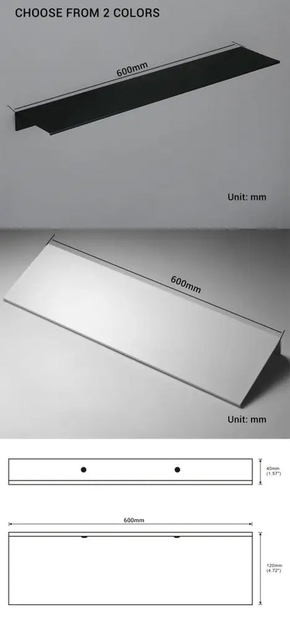 DecorBites modern black and white aluminum alloy organizer shelf 600mm long with two mounting holes and sleek design