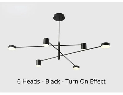 DecorBites modern black chandelier with six cylindrical light heads for simple black nordic style home lighting