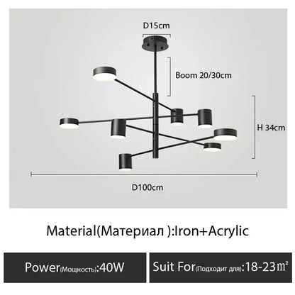 Decorbites™ modern black chandelier with simple black nordic design featuring iron and acrylic circular light fixtures