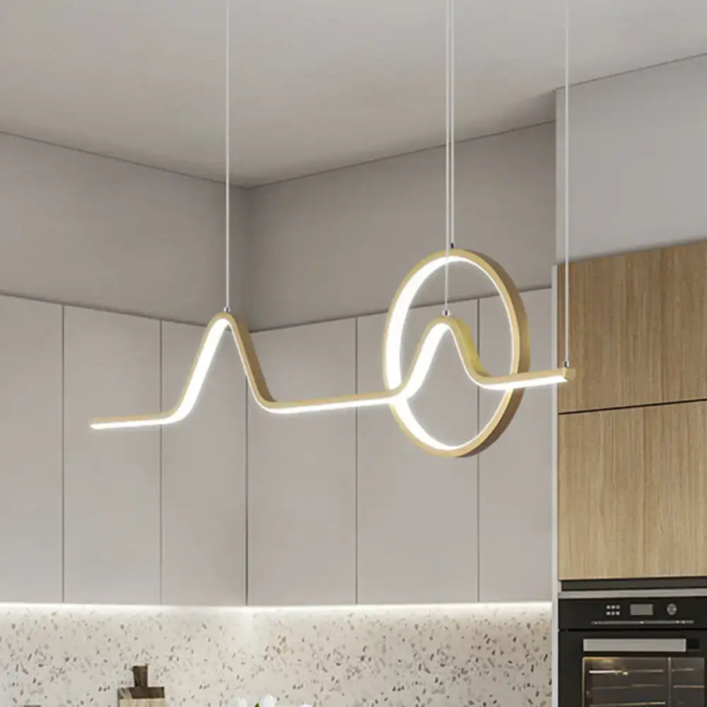 DecorBites modern gold-toned aluminum LED pendant ceiling light with warm white light and wave-like minimalist design