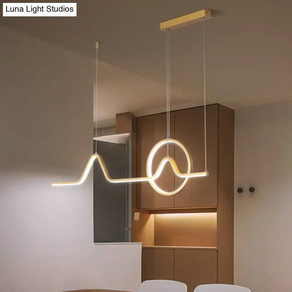 Decorbites™ modern black and gold aluminum pendant ceiling light with abstract wave design and warm white light