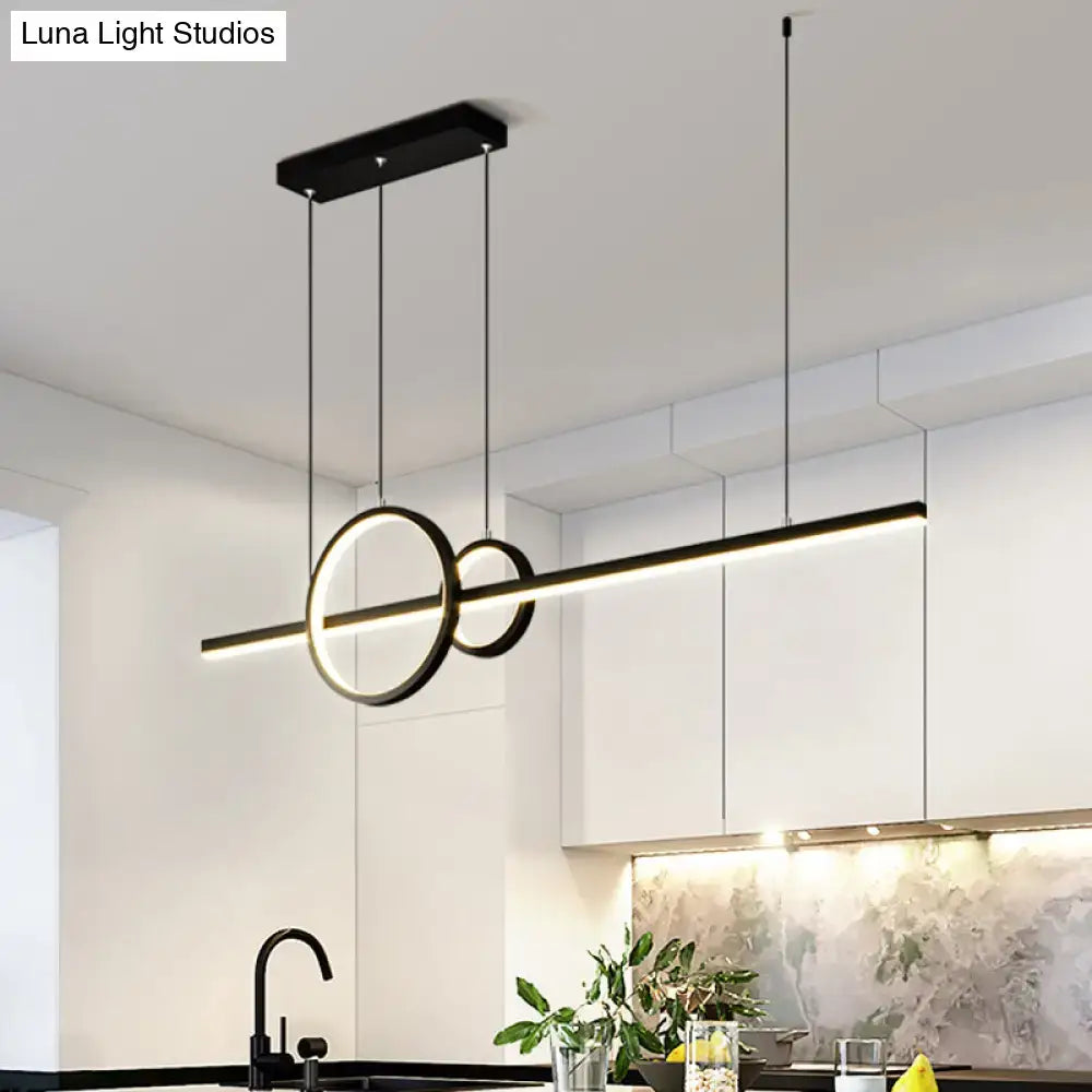 DecorBites™ modern black and gold metallic island pendant lamp with sleek rings and linear led bar bulb base 110v-120v