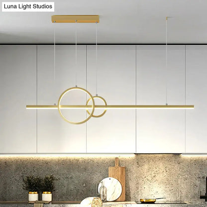 DecorBites modern black gold ring and bar metallic LED island pendant lamp with intersecting rings for 220v-240v bulb base lighting