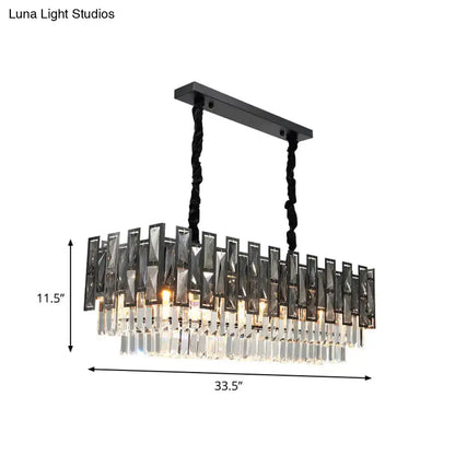Modern black island pendant lamp with smoke faceted crystal prism layers and twisted black chains 220v-240v 110v-120v