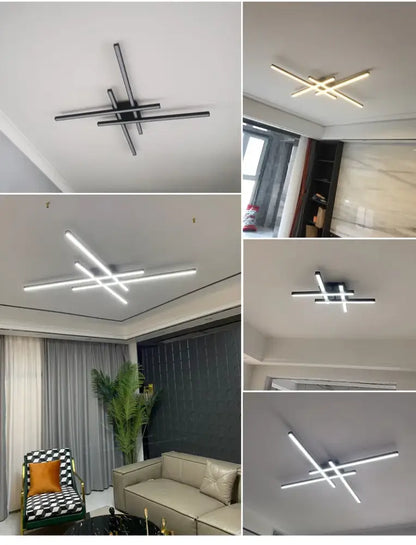 DecorBites modern black chandelier square LED ceiling light fixture with sleek minimalist design for bedroom and living room