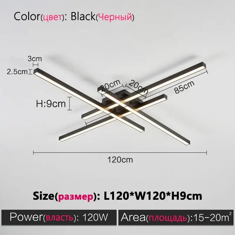 Decorbites™ modern black chandelier square led light fixture with sleek intersecting rectangular bars for living room