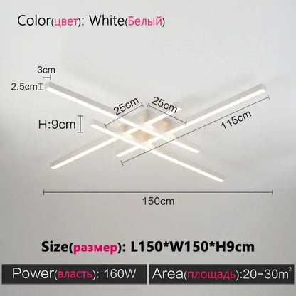 DecorBites modern black chandelier square led light with intersecting rectangular bars for bedroom and living room