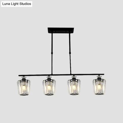 Decorbites modern black metal island chandelier with four clear cylindrical crystal shade using led incandescent fluorescent bulbs