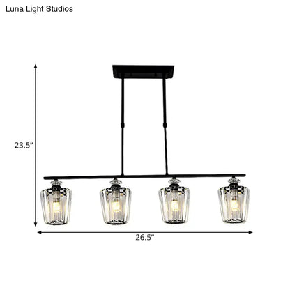 DecorBites modern black metal island chandelier with four cylindrical crystal shade LED incandescent fluorescent lights