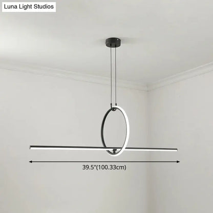 DecorBites modern black metal led pendant lamp with sleek circular ring and horizontal LED bar for dining room island