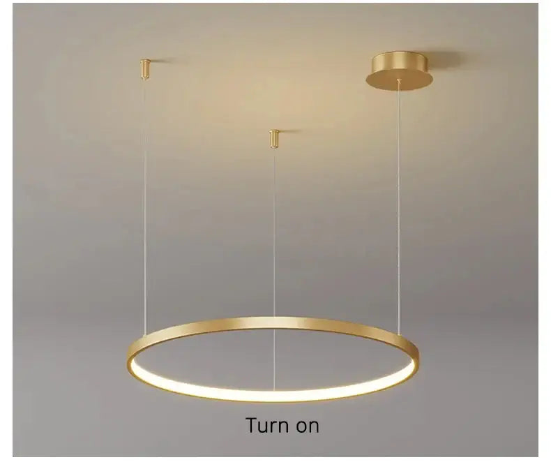 Decorbites™ modern black pendant light with gold circular illuminated ring for living room dimmable lighting