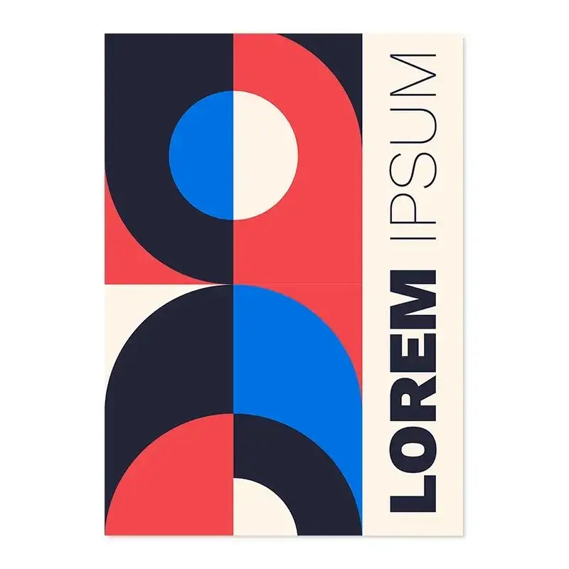 Modern abstract decorbites™ canvas print featuring bold red blue and black shapes on cream white bauhaus canvas print