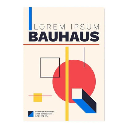 Beige decorbites™ modern black and white bauhaus canvas print with bold text and colorful geometric shapes for home decor