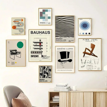 Decorbites™ modern black and white bauhaus canvas print featuring minimalist framed bauhaus and modernist art prints
