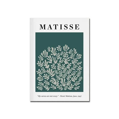 White bauhaus canvas print featuring matisse cut-out design in light gray on deep teal background by decorbites