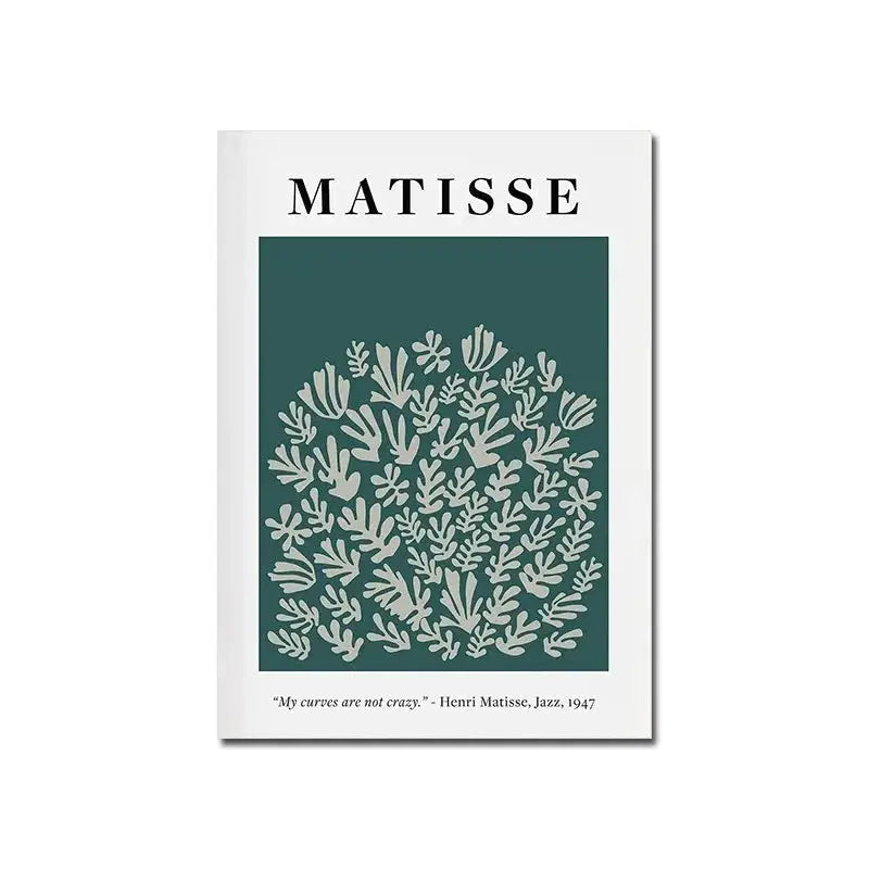 White bauhaus canvas print featuring matisse cut-out design in light gray on deep teal background by decorbites™