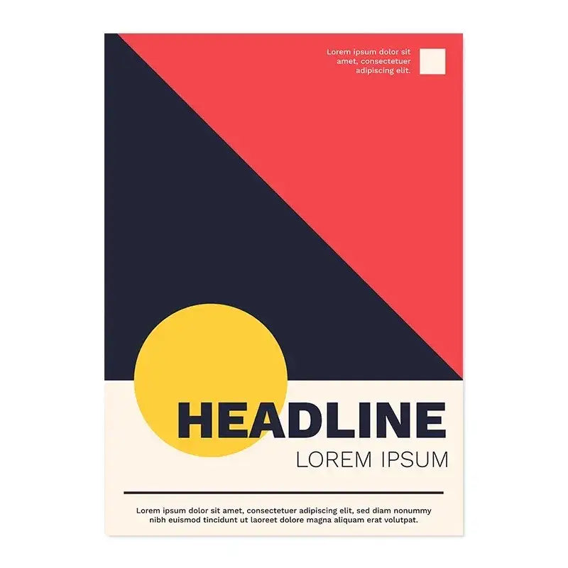Minimalist decorbites™ modern black and white bauhaus canvas print with bold red navy cream design and central yellow circle