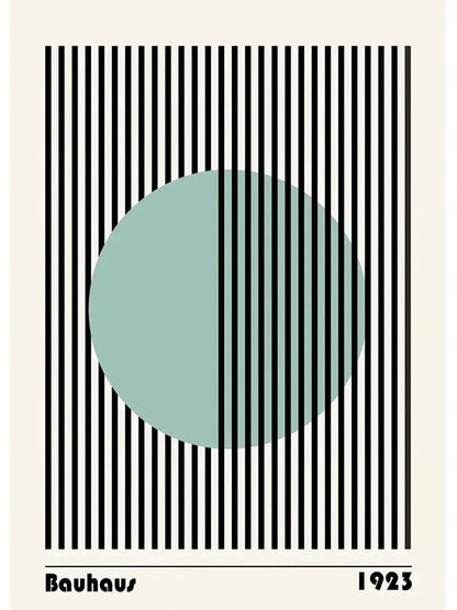 Decorbites™ modern black and white bauhaus canvas print featuring a minimalist teal and black bauhaus canvas print design