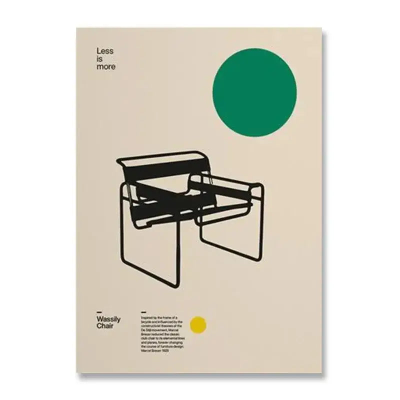 Minimalist black line-art canvas print of the wassily chair on a white bauhaus canvas for modern decor