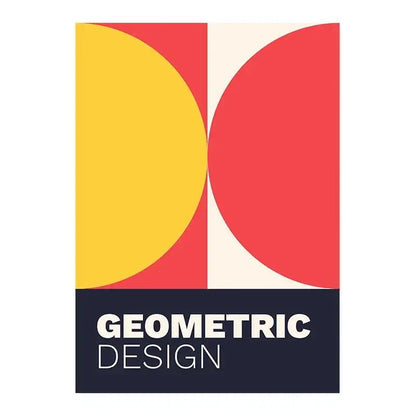 DecorBites™ modern black and white bauhaus canvas print with bold yellow and red geometric design for modernism exhibition canvas