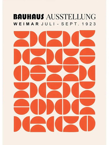 Decorbites™ modern black and white bauhaus canvas print featuring vintage orange geometric semicircles on cream background