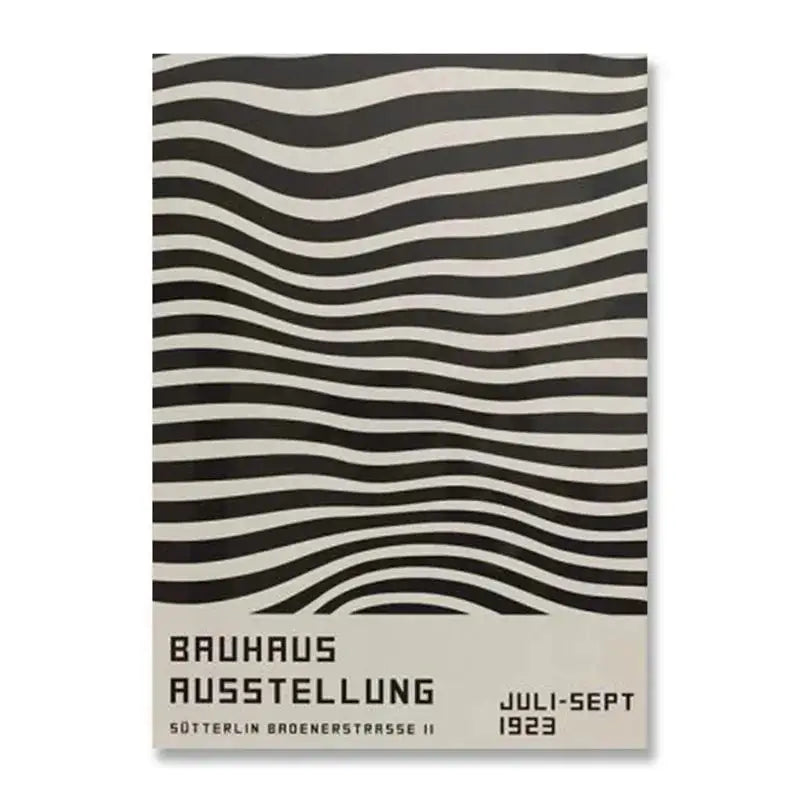 Decorbites™ modern black and white bauhaus canvas print featuring wavy striped design for contemporary decor use