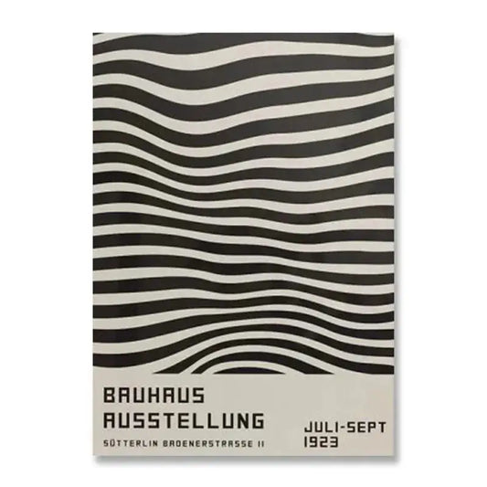 Decorbites™ modern black and white bauhaus canvas print featuring wavy striped design for stylish wall decor
