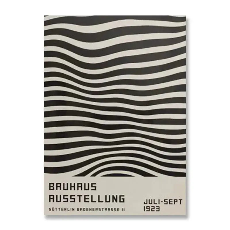 Modern black and white bauhaus canvas print featuring wavy stripes ideal for contemporary wall decor