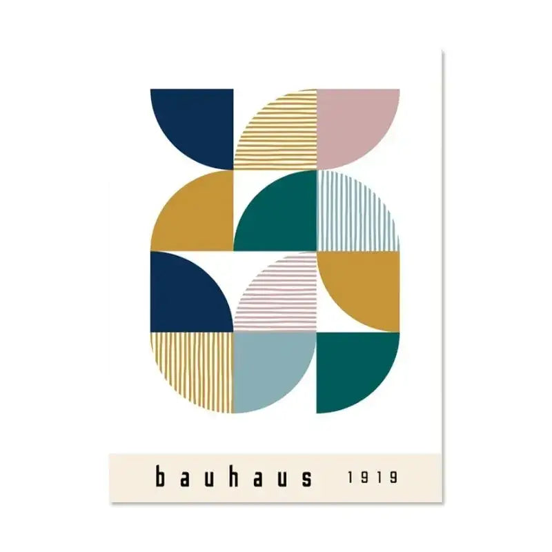 Decorbites modern black and white exhibition canvas print with navy blue mustard yellow teal and soft pink geometric design