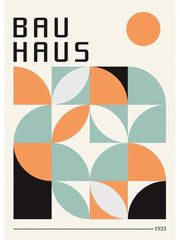 Decorbites™ modern black and white minimalist canvas print featuring geometric orange teal and black semicircles on white minimalist canvas
