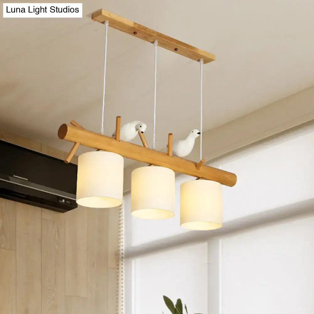Decorbites modern branch island pendant light with cream glass shades wood dining room ceiling light and bird accents