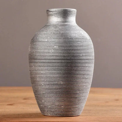 DecorBites modern ceramic nordic flower vase in sleek silver with textured ridges for elegant home decor