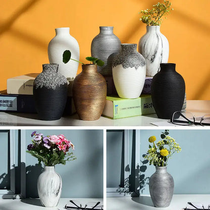 Decorbites™ modern ceramic nordic flower vase with a metallic silver finish and ribbed texture for home decor
