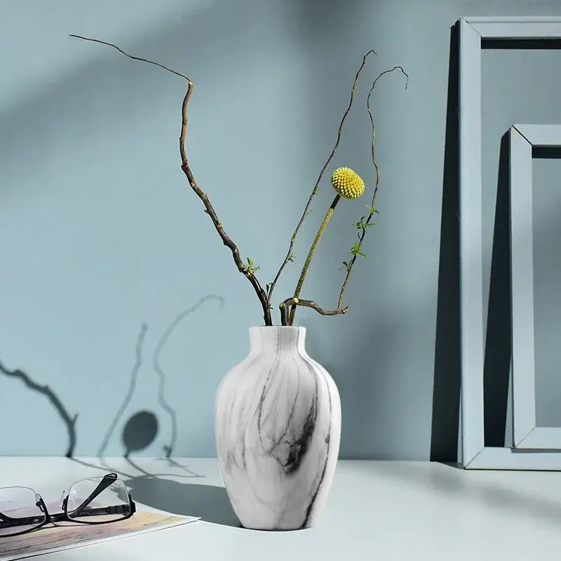 DecorBites™ modern ceramic nordic flower vase in white marble pattern with narrow neck for elegant home decor