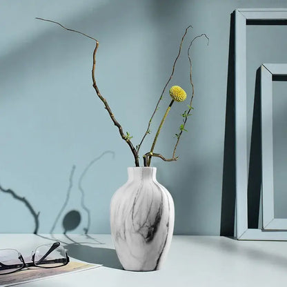 DecorBites™ modern ceramic nordic flower vase in white marble pattern with narrow neck for elegant home decor