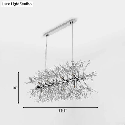 DecorBites Modern chrome ceiling light with crystal beaded sprig design and 12 bulbs for kitchen hanging