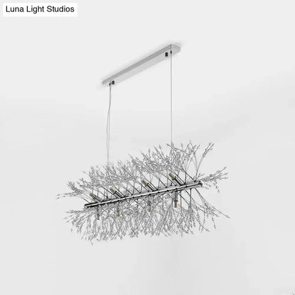 DecorBites™ modern chrome ceiling light with crystal beads and 12 LED bulbs for kitchen island hanging lighting