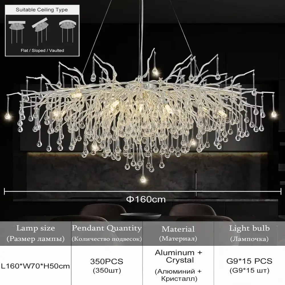 Decorbites modern chrome crystal chandelier with clear crystal droplets and aluminum frame for living room lamp package