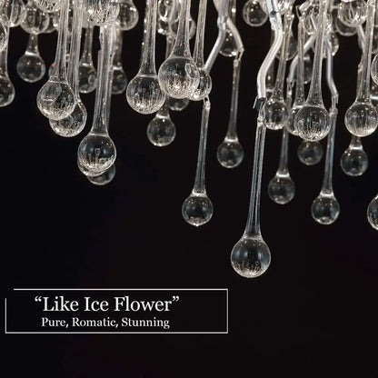 Clear glass teardrop elements with frosted detailing in decorbites™ modern chrome crystal chandelier for living room lamp package
