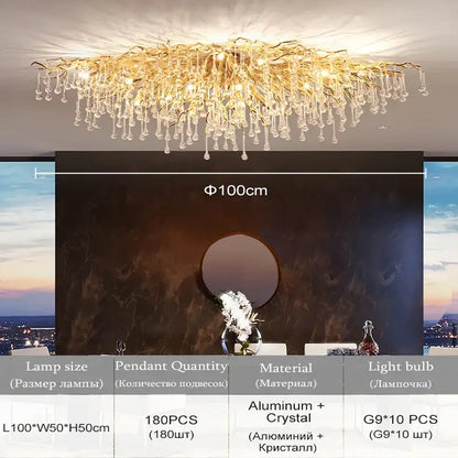 Golden branch-style crystal chandelier with aluminum frame for living room lamp package by DecorBites™ modern chrome