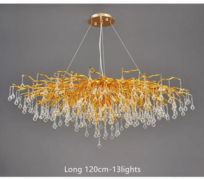 Golden branch style crystal chandelier with teardrop pendants for living room lamp package by DecorBites™