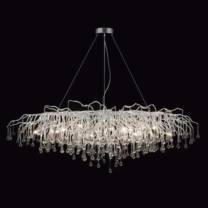 DecorBites™ modern chrome crystal chandelier with branching glass and crystal droplets for living room lamp package