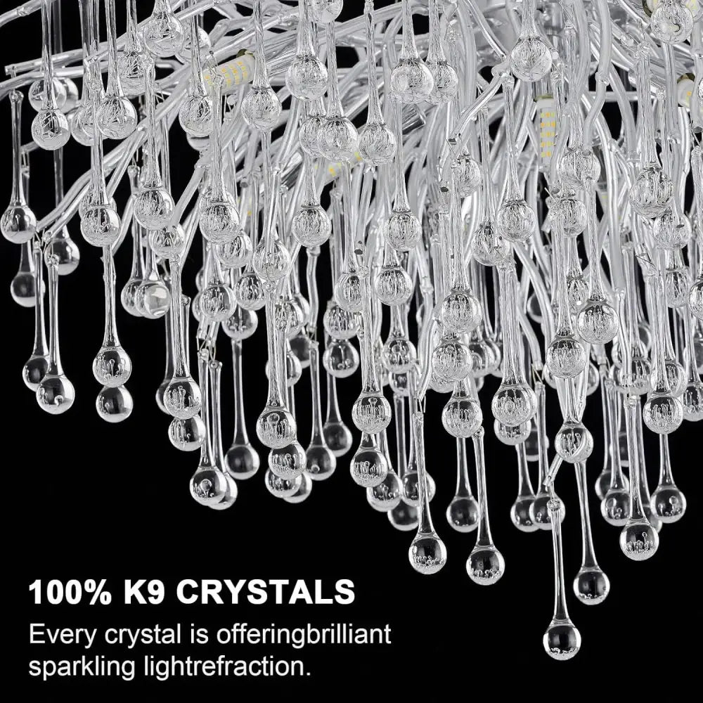 DecorBites™ modern chrome crystal chandelier with clear teardrop k9 crystals for living room or bedroom lamp package