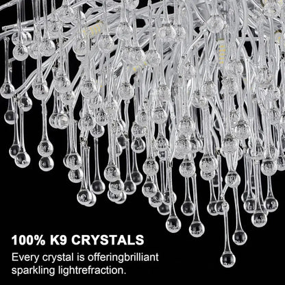 DecorBites™ modern chrome crystal chandelier with clear teardrop k9 crystals for living room or bedroom lamp package