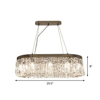 Modern chrome oval island lamp with brushed bronze frame and clear crystal prisms 220v-240v 110v-120v suspension light