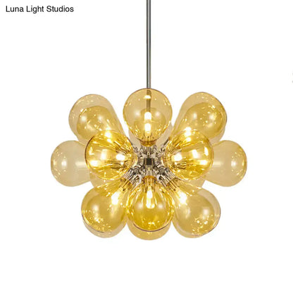 Decorbites modern cognac glass bubble chandelier with stained glass amber bulbs and chrome fixture 110v-120v ceiling light
