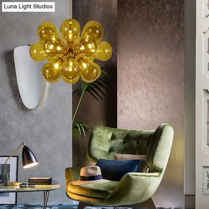 DecorBites™ modern cognac glass bubble chandelier with 18 golden glass balloon pendant lights 110v-120v stained glass