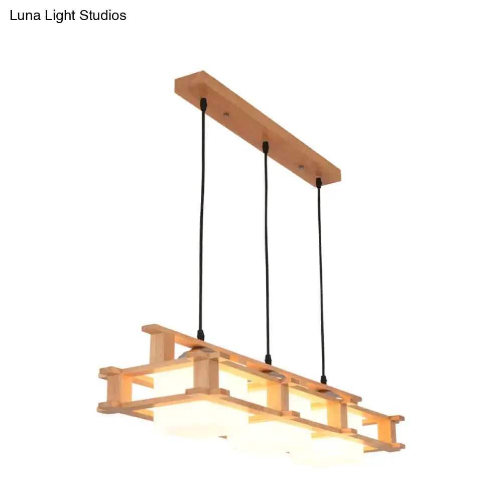 DecorBites modern cream glass cube pendant light with lightweight wooden heads and frosted glass panels hanging pendant light