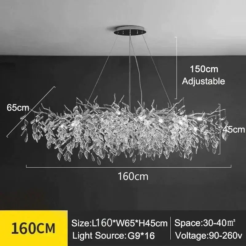 DecorBites™ modern crystal ceiling chandelier with LED lighting features intertwined branches design for living room use